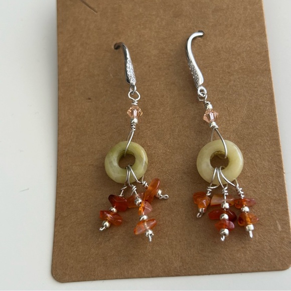 Beaded Semiprecious Stone Dangle Earrings - Picture 7 of 8